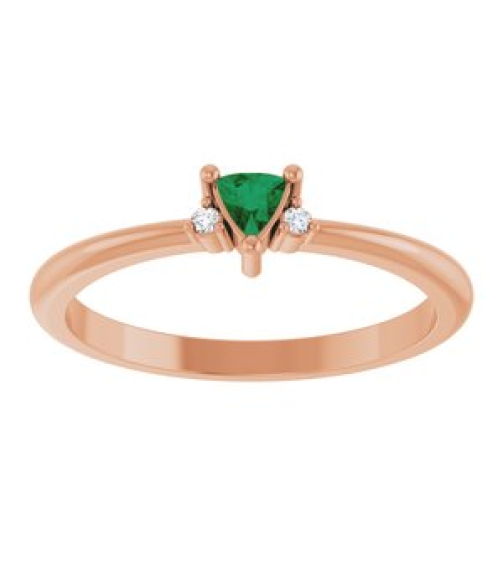 72435 Ring Set 14K Rose Natural Emerald Trillion 3 X 3 X 3 Mm Natural Diamond Polished Natural Emerald And .015 Ctw Natural Diamond Ring