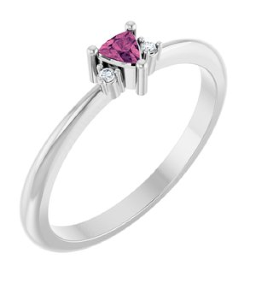 72435 Ring Set 14K White Natural Pink Tourmaline Trillion 3 X 3 X 3 Mm Natural Diamond Polished Natural Pink Tourmaline And .015 Ctw Natural Diamond Ring