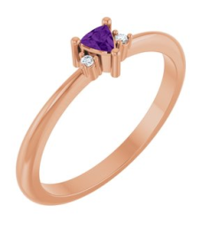 72435 Ring Set 14K Rose Natural Amethyst Trillion 3 X 3 X 3 Mm Natural Diamond Polished Natural Amethyst And .015 Ctw Natural Diamond Ring