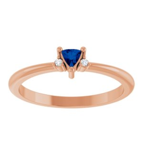 72435 Ring Set 14K Rose Natural Blue Sapphire Trillion 3 X 3 X 3 Mm Natural Diamond Polished Natural Blue Sapphire And .015 Ctw Natural Diamond Ring
