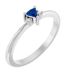 72435 Ring Set Platinum Lab-Grown Blue Sapphire Trillion 3 X 3 X 3 Mm Natural Diamond Polished Lab-Grown Blue Sapphire And .015 Ctw Natural Diamond Ring