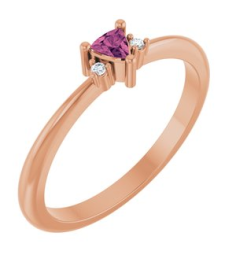 72435 Ring Set 14K Rose Natural Pink Tourmaline Trillion 3 X 3 X 3 Mm Natural Diamond Polished Natural Pink Tourmaline And .015 Ctw Natural Diamond Ring