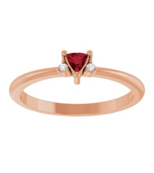 72435 Ring Set 14K Rose Natural Ruby Trillion 3 X 3 X 3 Mm Natural Diamond Polished Natural Ruby And .015 Ctw Natural Diamond Ring