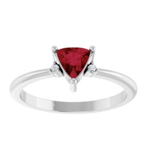 72435 Ring Set 14K White Lab-Grown Ruby Trillion 5 X 5 X 5 Mm Natural Diamond Polished Lab-Grown Ruby And .015 Ctw Natural Diamond Ring