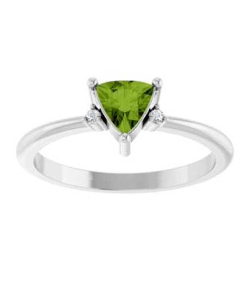 72435 Ring Set 14K White Natural Peridot Trillion 5 X 5 X 5 Mm Natural Diamond Polished Natural Peridot And .015 Ctw Natural Diamond Ring
