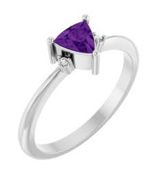 72435 Ring Set 14K White Natural Amethyst Trillion 5 X 5 X 5 Mm Natural Diamond Polished Natural Amethyst And .015 Ctw Natural Diamond Ring