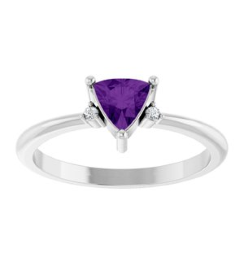 72435 Ring Set 14K White Natural Amethyst Trillion 5 X 5 X 5 Mm Natural Diamond Polished Natural Amethyst And .015 Ctw Natural Diamond Ring