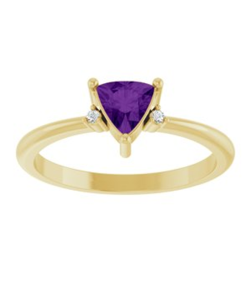 72435 Ring Set 14K Yellow Natural Amethyst Trillion 5 X 5 X 5 Mm Natural Diamond Polished Natural Amethyst And .015 Ctw Natural Diamond Ring