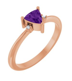 72435 Ring Set 14K Rose Natural Amethyst Trillion 5 X 5 X 5 Mm Natural Diamond Polished Natural Amethyst And .015 Ctw Natural Diamond Ring