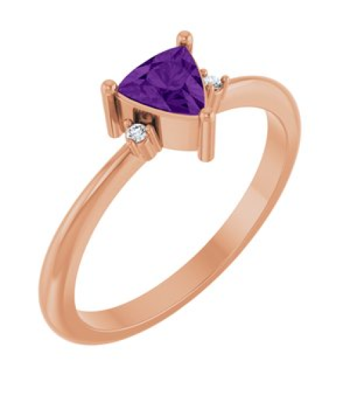 72435 Ring Set 14K Rose Natural Amethyst Trillion 5 X 5 X 5 Mm Natural Diamond Polished Natural Amethyst And .015 Ctw Natural Diamond Ring