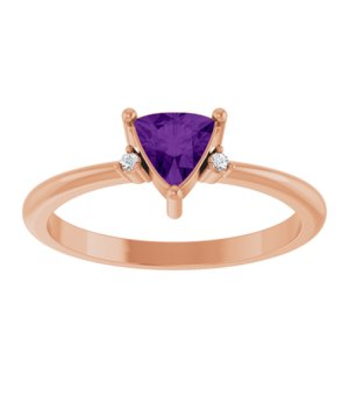 72435 Ring Set 14K Rose Natural Amethyst Trillion 5 X 5 X 5 Mm Natural Diamond Polished Natural Amethyst And .015 Ctw Natural Diamond Ring