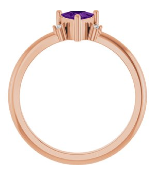 72435 Ring Set 14K Rose Natural Amethyst Trillion 5 X 5 X 5 Mm Natural Diamond Polished Natural Amethyst And .015 Ctw Natural Diamond Ring
