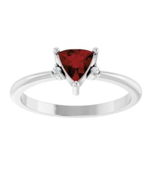 72435 Ring Set 14K White Natural Mozambique Garnet Trillion 5 X 5 X 5 Mm Natural Diamond Polished Natural Mozambique Garnet And .015 Ctw Natural Diamond Ring