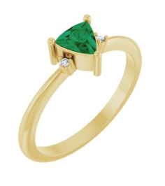72435 Ring Set 14K Yellow Lab-Grown Emerald Trillion 5 X 5 X 5 Mm Natural Diamond Polished Lab-Grown Emerald And .015 Ctw Natural Diamond Ring
