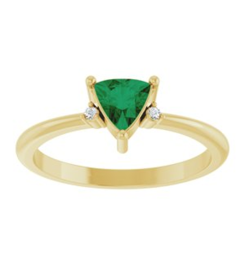 72435 Ring Set 14K Yellow Lab-Grown Emerald Trillion 5 X 5 X 5 Mm Natural Diamond Polished Lab-Grown Emerald And .015 Ctw Natural Diamond Ring