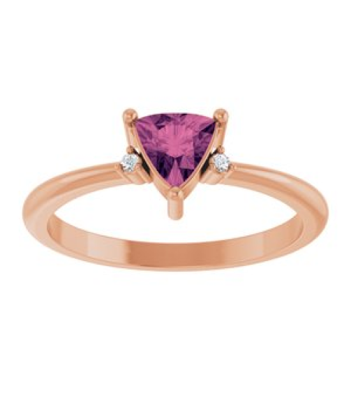 72435 Ring Set 14K Rose Natural Pink Tourmaline Trillion 5 X 5 X 5 Mm Natural Diamond Polished Natural Pink Tourmaline And .015 Ctw Natural Diamond Ring