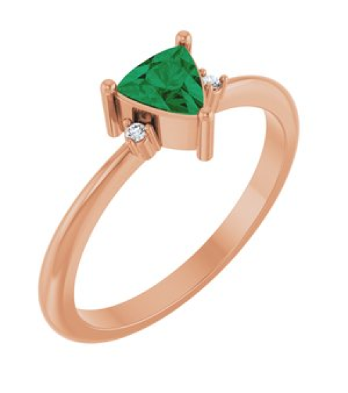 72435 Ring Set 14K Rose Natural Emerald Trillion 5 X 5 X 5 Mm Natural Diamond Polished Natural Emerald And .015 Ctw Natural Diamond Ring