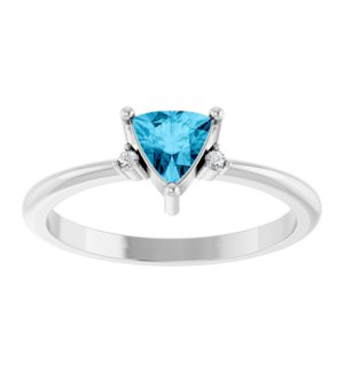 72435 Ring Set 14K White Natural Aquamarine Trillion 5 X 5 X 5 Mm Natural Diamond Polished Natural Aquamarine And .015 Ctw Natural Diamond Ring