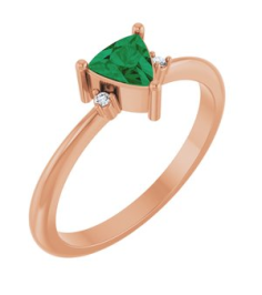 72435 Ring Set 14K Rose Lab-Grown Emerald Trillion 5 X 5 X 5 Mm Natural Diamond Polished Lab-Grown Emerald And .015 Ctw Natural Diamond Ring