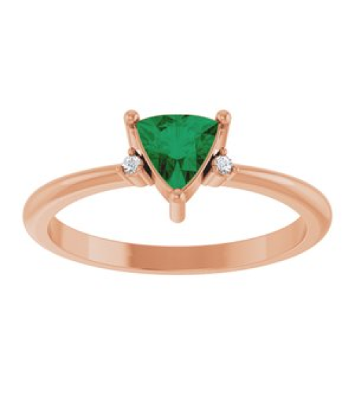 72435 Ring Set 14K Rose Lab-Grown Emerald Trillion 5 X 5 X 5 Mm Natural Diamond Polished Lab-Grown Emerald And .015 Ctw Natural Diamond Ring