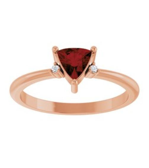 72435 Ring Set 14K Rose Natural Mozambique Garnet Trillion 5 X 5 X 5 Mm Natural Diamond Polished Natural Mozambique Garnet And .015 Ctw Natural Diamond Ring