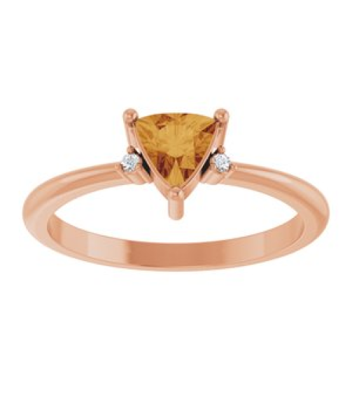 72435 Ring Set 14K Rose Natural Citrine Trillion 5 X 5 X 5 Mm Natural Diamond Polished Natural Citrine And .015 Ctw Natural Diamond Ring