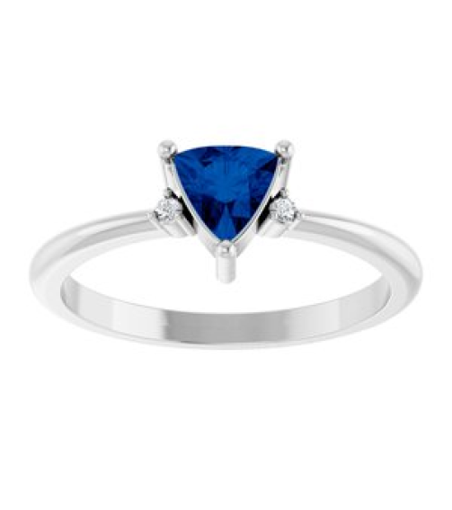 72435 Ring Set 14K White Natural Blue Sapphire Trillion 5 X 5 X 5 Mm Natural Diamond Polished Natural Blue Sapphire And .015 Ctw Natural Diamond Ring