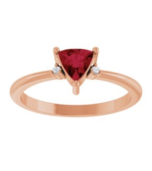 72435 Ring Set 14K Rose Lab-Grown Ruby Trillion 5 X 5 X 5 Mm Natural Diamond Polished Lab-Grown Ruby And .015 Ctw Natural Diamond Ring