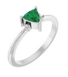 72435 Ring Set Platinum Lab-Grown Emerald Trillion 5 X 5 X 5 Mm Natural Diamond Polished Lab-Grown Emerald And .015 Ctw Natural Diamond Ring