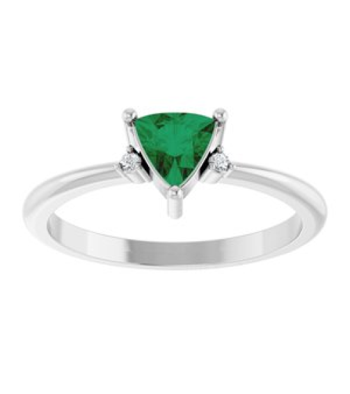 72435 Ring Set Platinum Lab-Grown Emerald Trillion 5 X 5 X 5 Mm Natural Diamond Polished Lab-Grown Emerald And .015 Ctw Natural Diamond Ring