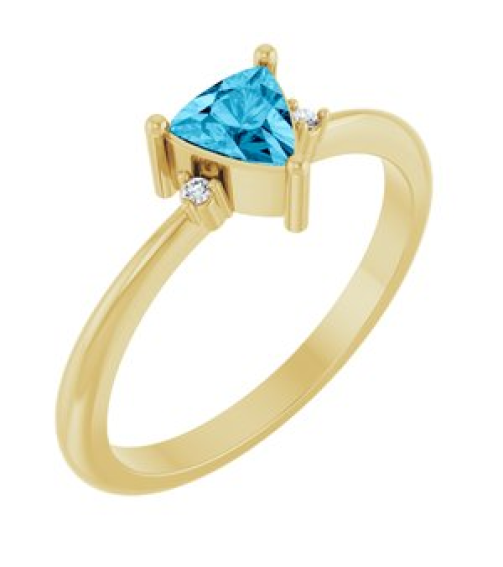 72435 Ring Set 14K Yellow Natural Aquamarine Trillion 5 X 5 X 5 Mm Natural Diamond Polished Natural Aquamarine And .015 Ctw Natural Diamond Ring