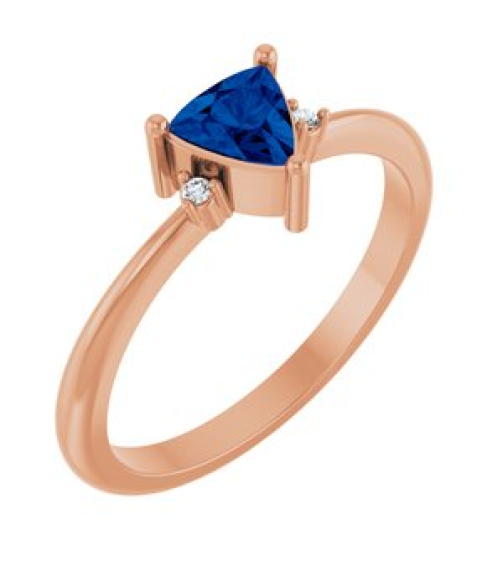 72435 Ring Set 14K Rose Natural Blue Sapphire Trillion 5 X 5 X 5 Mm Natural Diamond Polished Natural Blue Sapphire And .015 Ctw Natural Diamond Ring