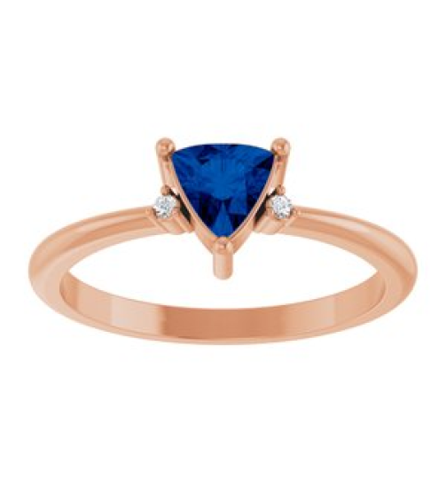 72435 Ring Set 14K Rose Natural Blue Sapphire Trillion 5 X 5 X 5 Mm Natural Diamond Polished Natural Blue Sapphire And .015 Ctw Natural Diamond Ring