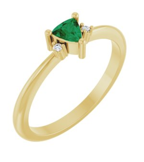 72435 Ring Set 14K Yellow Lab-Grown Emerald Trillion 4 X 4 X 4 Mm Natural Diamond Polished Lab-Grown Emerald And .015 Ctw Natural Diamond Ring