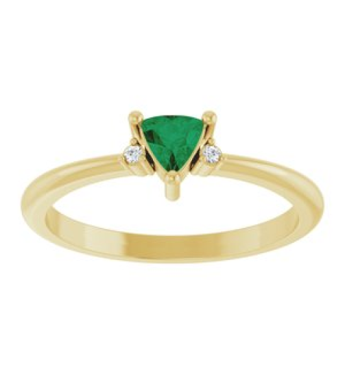 72435 Ring Set 14K Yellow Lab-Grown Emerald Trillion 4 X 4 X 4 Mm Natural Diamond Polished Lab-Grown Emerald And .015 Ctw Natural Diamond Ring