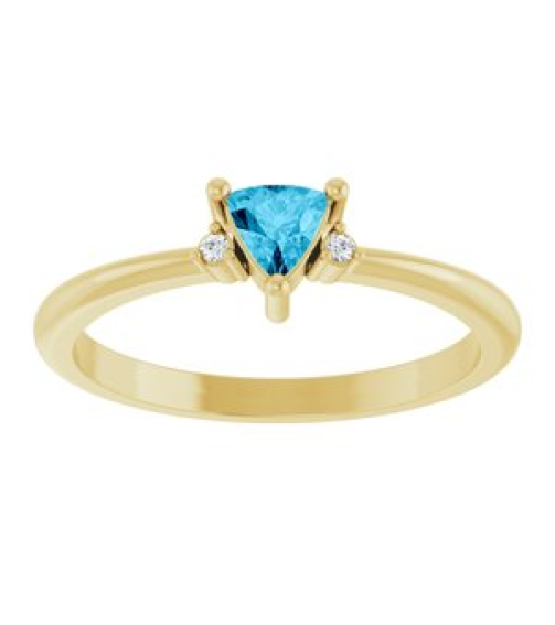 72435 Ring Set 14K Yellow Natural Aquamarine Trillion 4 X 4 X 4 Mm Natural Diamond Polished Natural Aquamarine And .015 Ctw Natural Diamond Ring