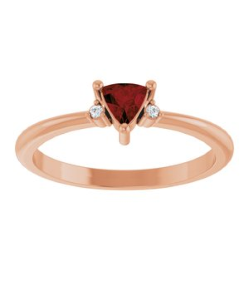 72435 Ring Set 14K Rose Natural Mozambique Garnet Trillion 4 X 4 X 4 Mm Natural Diamond Polished Natural Mozambique Garnet And .015 Ctw Natural Diamond Ring
