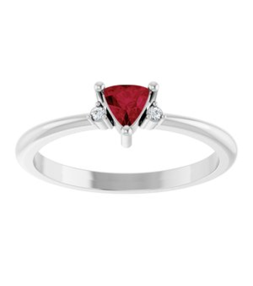 72435 Ring Set 14K White Lab-Grown Ruby Trillion 4 X 4 X 4 Mm Natural Diamond Polished Lab-Grown Ruby And .015 Ctw Natural Diamond Ring