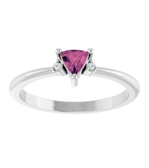 72435 Ring Set 14K White Natural Pink Tourmaline Trillion 4 X 4 X 4 Mm Natural Diamond Polished Natural Pink Tourmaline And .015 Ctw Natural Diamond Ring
