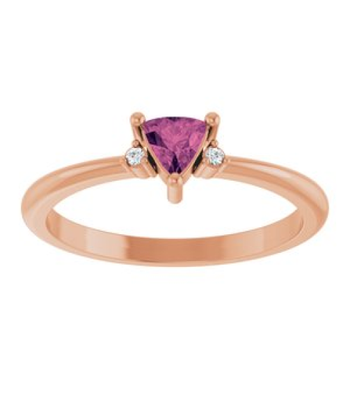 72435 Ring Set 14K Rose Natural Pink Tourmaline Trillion 4 X 4 X 4 Mm Natural Diamond Polished Natural Pink Tourmaline And .015 Ctw Natural Diamond Ring