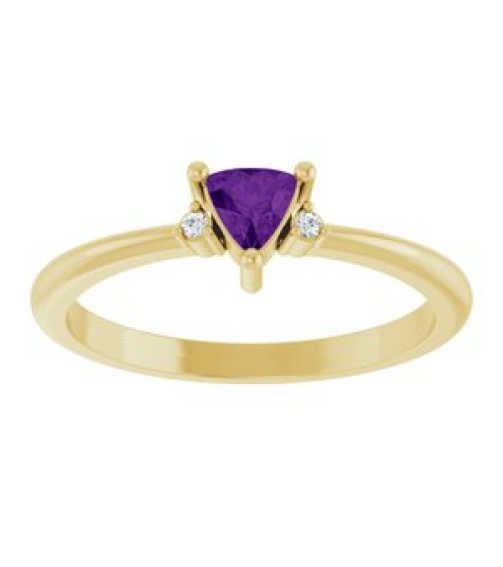 72435 Ring Set 14K Yellow Natural Amethyst Trillion 4 X 4 X 4 Mm Natural Diamond Polished Natural Amethyst And .015 Ctw Natural Diamond Ring