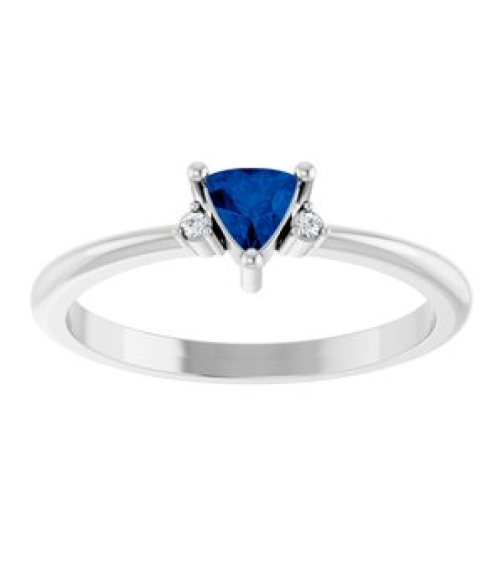 72435 Ring Set 14K White Natural Blue Sapphire Trillion 4 X 4 X 4 Mm Natural Diamond Polished Natural Blue Sapphire And .015 Ctw Natural Diamond Ring