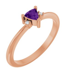 72435 Ring Set 14K Rose Natural Amethyst Trillion 4 X 4 X 4 Mm Natural Diamond Polished Natural Amethyst And .015 Ctw Natural Diamond Ring