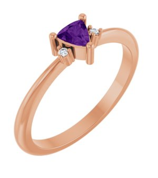 72435 Ring Set 14K Rose Natural Amethyst Trillion 4 X 4 X 4 Mm Natural Diamond Polished Natural Amethyst And .015 Ctw Natural Diamond Ring