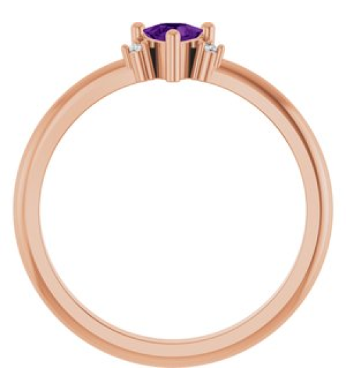 72435 Ring Set 14K Rose Natural Amethyst Trillion 4 X 4 X 4 Mm Natural Diamond Polished Natural Amethyst And .015 Ctw Natural Diamond Ring