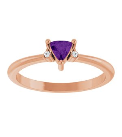 72435 Ring Set 14K Rose Natural Amethyst Trillion 4 X 4 X 4 Mm Natural Diamond Polished Natural Amethyst And .015 Ctw Natural Diamond Ring