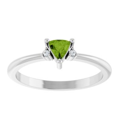 72435 Ring Set 14K White Natural Peridot Trillion 4 X 4 X 4 Mm Natural Diamond Polished Natural Peridot And .015 Ctw Natural Diamond Ring