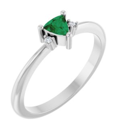 72435 Ring Set 14K White Lab-Grown Emerald Trillion 4 X 4 X 4 Mm Natural Diamond Polished Lab-Grown Emerald And .015 Ctw Natural Diamond Ring