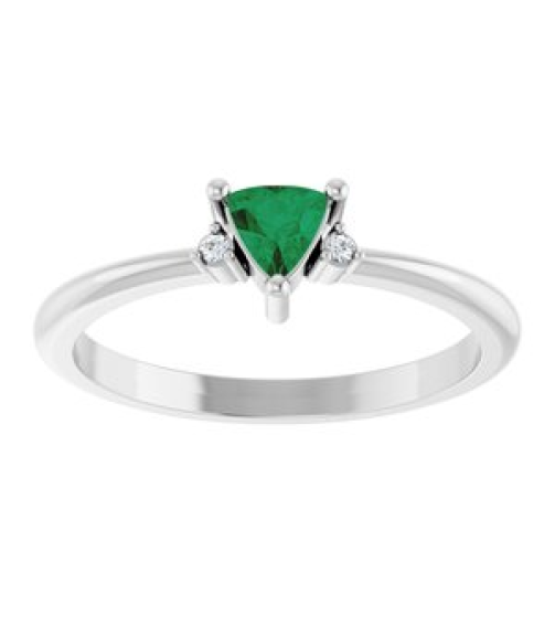 72435 Ring Set 14K White Lab-Grown Emerald Trillion 4 X 4 X 4 Mm Natural Diamond Polished Lab-Grown Emerald And .015 Ctw Natural Diamond Ring