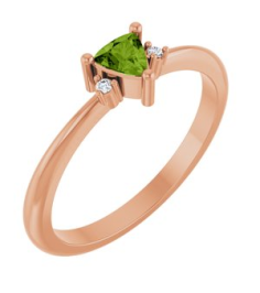 72435 Ring Set 14K Rose Natural Peridot Trillion 4 X 4 X 4 Mm Natural Diamond Polished Natural Peridot And .015 Ctw Natural Diamond Ring